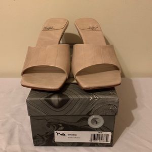 Jeffrey Campbell “Mr. Big” nude croco heeled sandal.